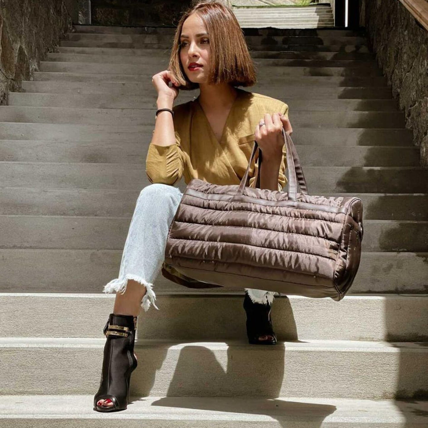 Brown Puffer Duffle Bag