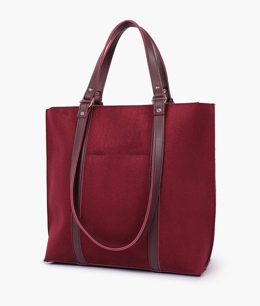Burgundy suede double-handle tote bag