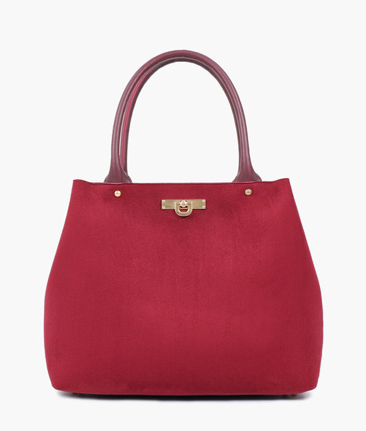 Burgundy suede zipper tote bag