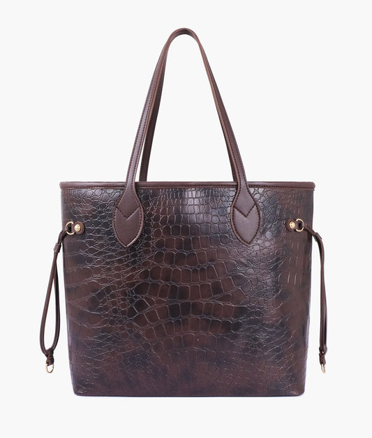 Dark brown crocodile neverfull tote bag