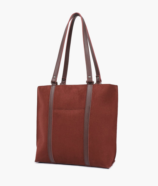 Dark brown suede double-handle tote bag