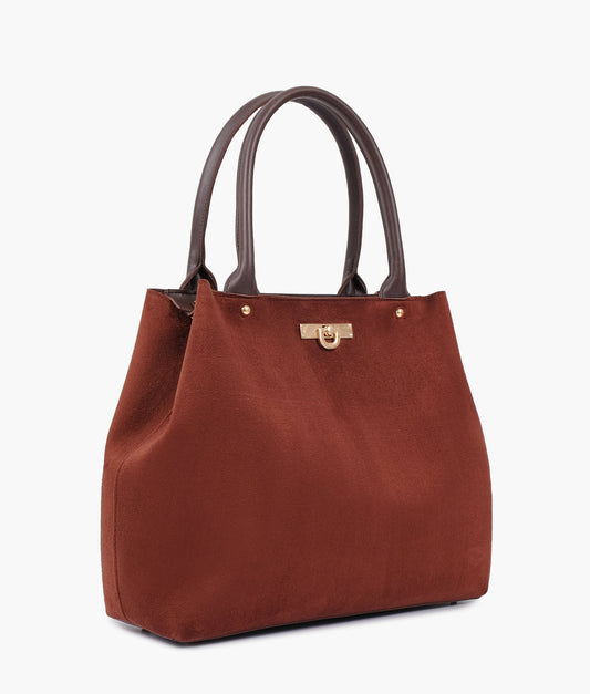 Dark brown suede zipper tote bag